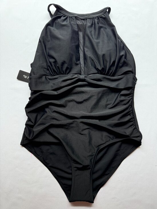 Tempt Me Other - Tempt Me Black One Piece Swimsuit XL Ruched Tummy Control Halter NWT